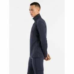 Arc'teryx Rho LT Zip Neck - Men's -Scarpa Sales Rho LT Zip Neck Black Sapphire Side View Left rsz 51976.1674262084